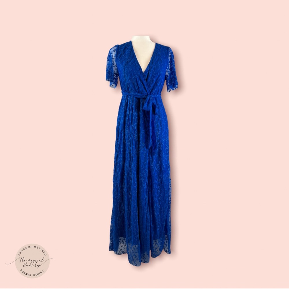 Flowy Lace Maxi Dress, Floral, V Neck,